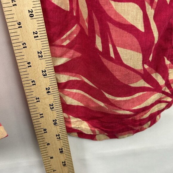 Tahari Pants Womens Large Fuchsia  Leaf Floral Print 100%Linen Classic Wide Leg - Picture 6 of 13